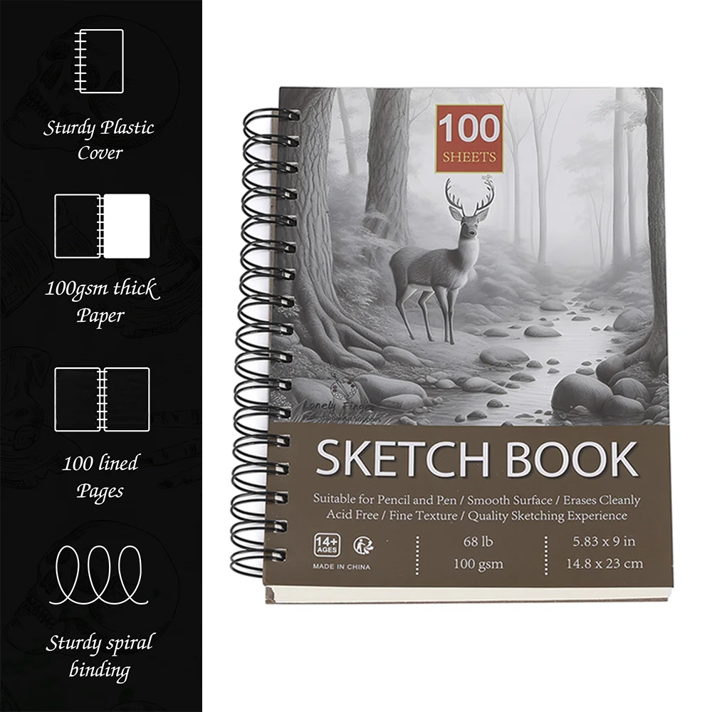 

Книга эскизов | 100 листов (68 фунтов/100 г/м2) Альбом для рисования | Бескислотная бумага для рисования | Подушечка для эскизов художника в спиральном переплете | для начинающих, Ар