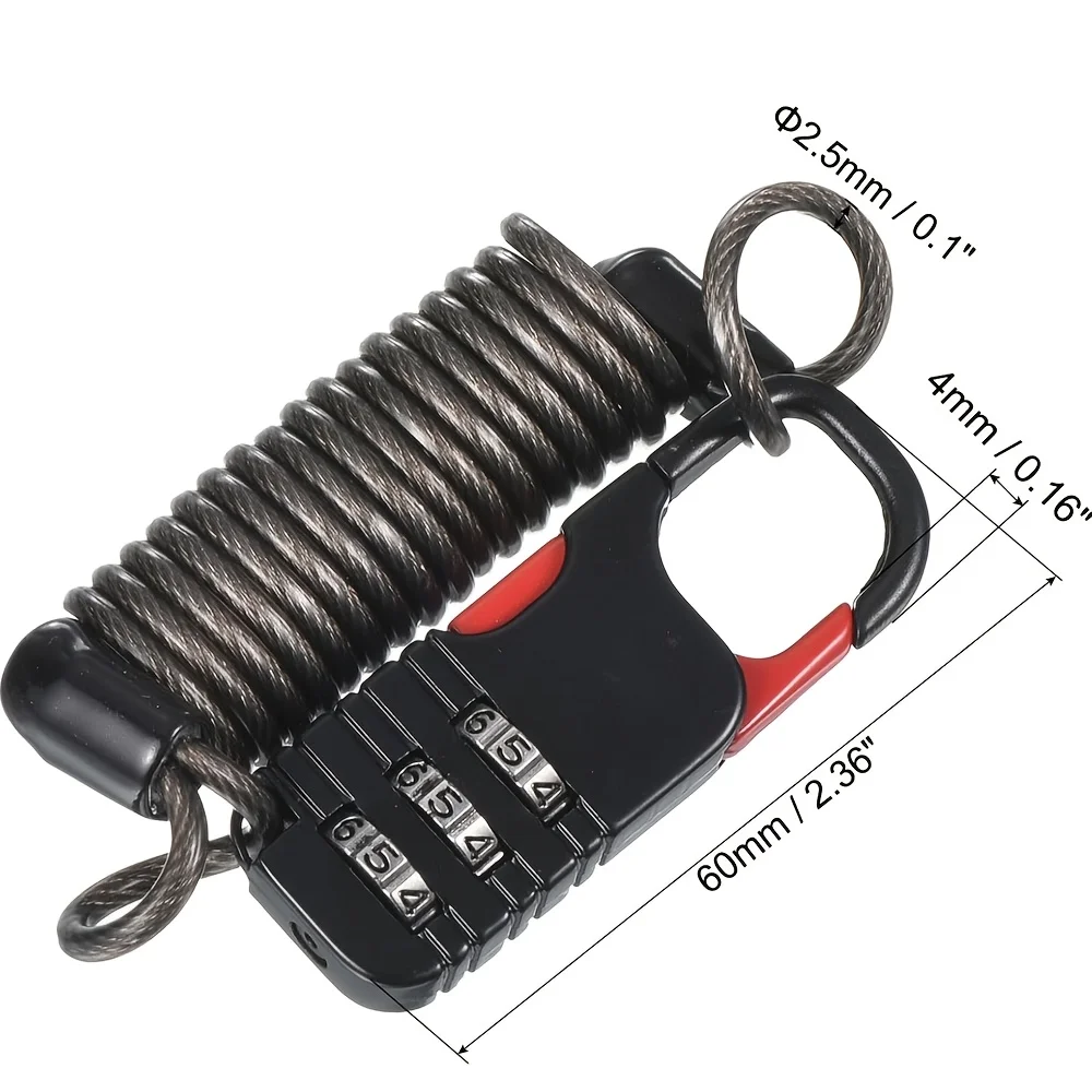 3 Digit Combination Padlock with Retractable Cable Anti-Theft Password Safety Lock for Backpack Cabinet Storage Security Lock view 6
