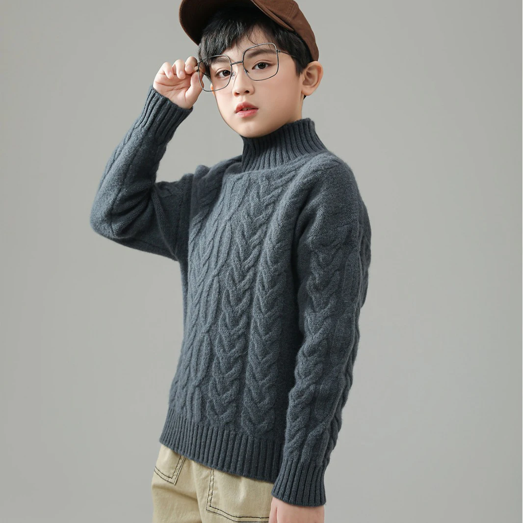 

Winter New Pure wool knitted sweater Thickening keep warm Boys and girls pullover Sweater High necked cashmere sweater Kids Tops