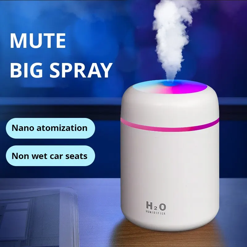 Humidificador de aire eléctrico portátil con 300ml, difusor de aceite de aroma, con luz nocturna colorida para el hogar, USB