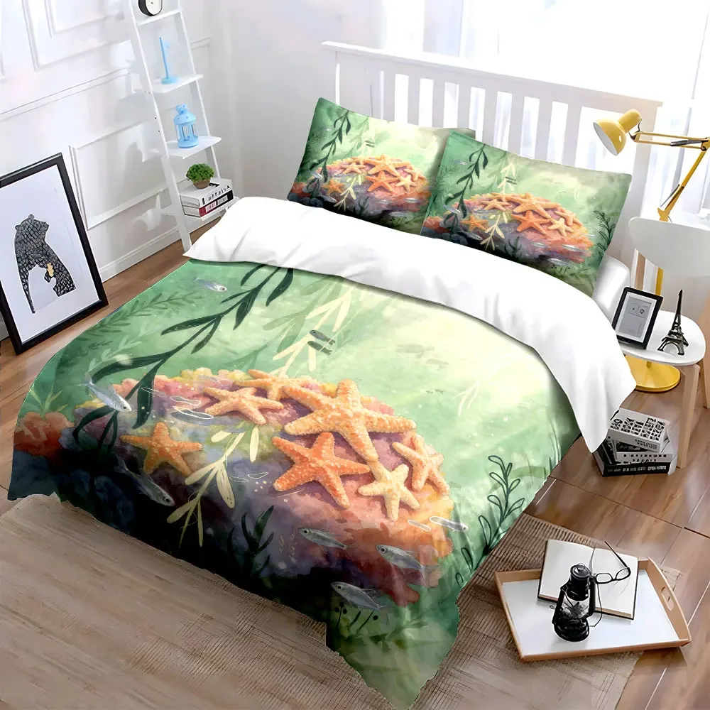 Underwater Starfish Decor Set Soft Comfortable Duvet Cover Bedding Set Included 1*Duvet Cover & 2*Pillowcases, gift