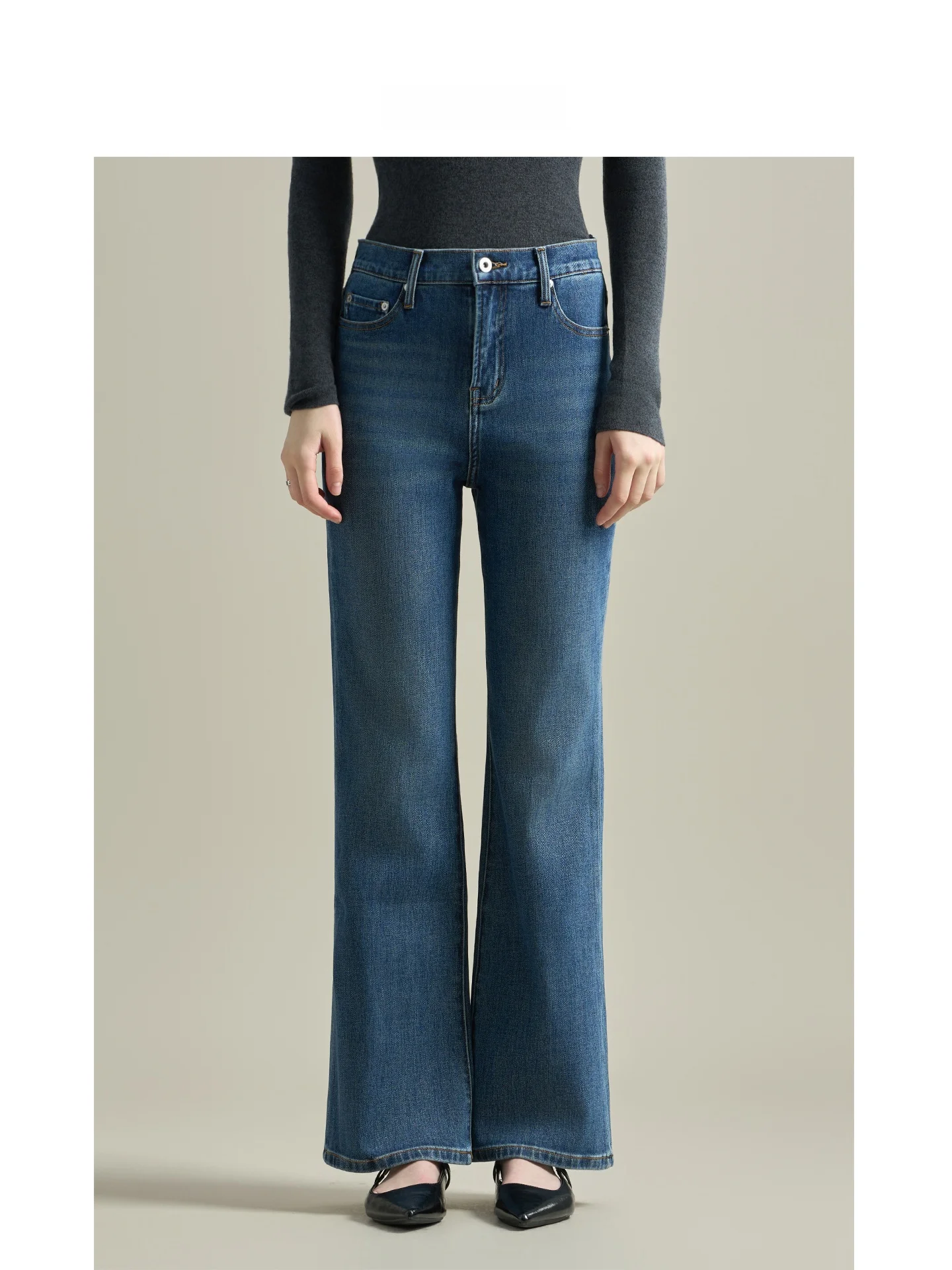 

Ретро джинсы-клеш с высокой талией для женщин, осенние, утягивающие, удлиняющие, длиной 7/8, из денима, на пуговицах, хлопок