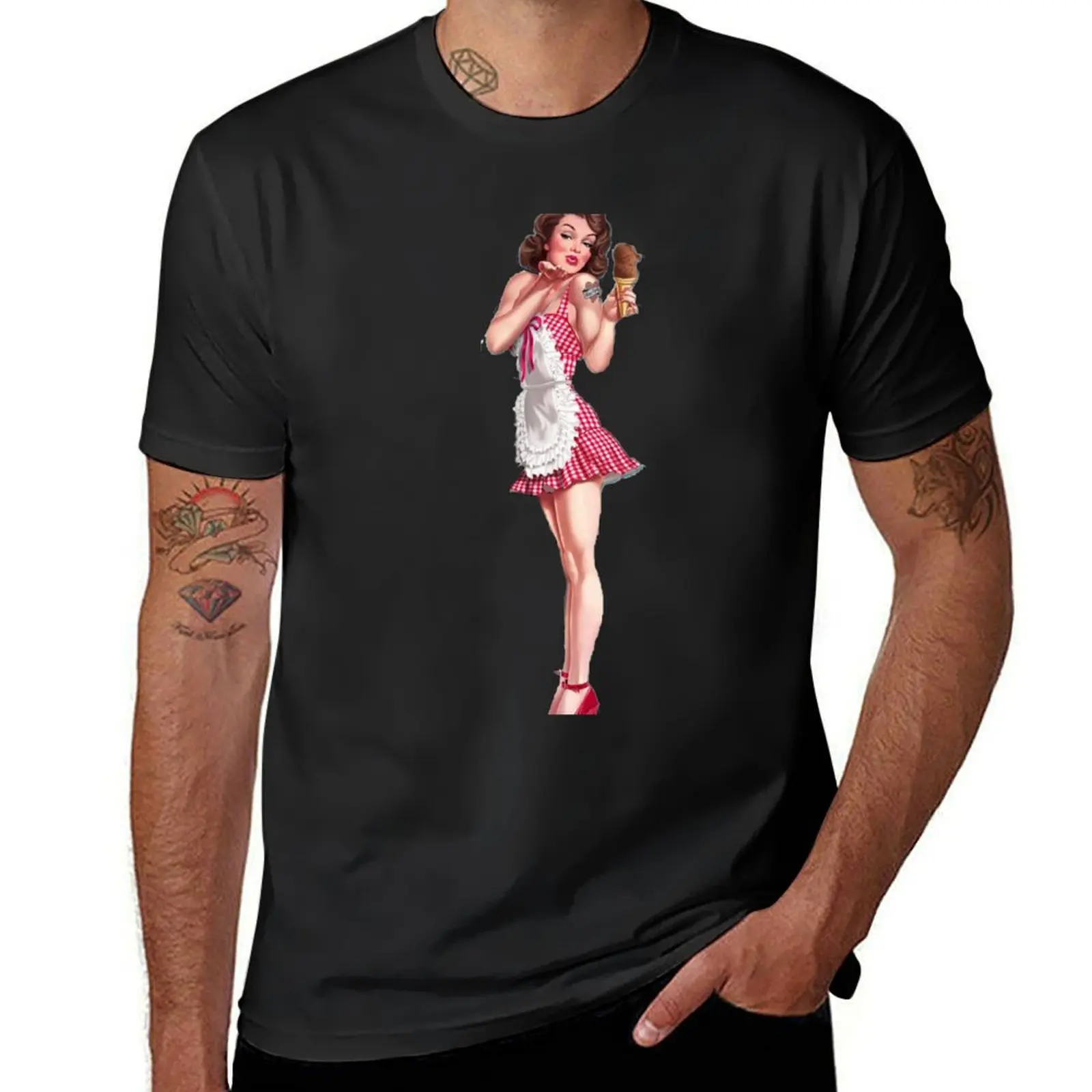 Pin-up with chocolate ice cream T-Shirt korean fashion customs design your own slim fit t shirts for men