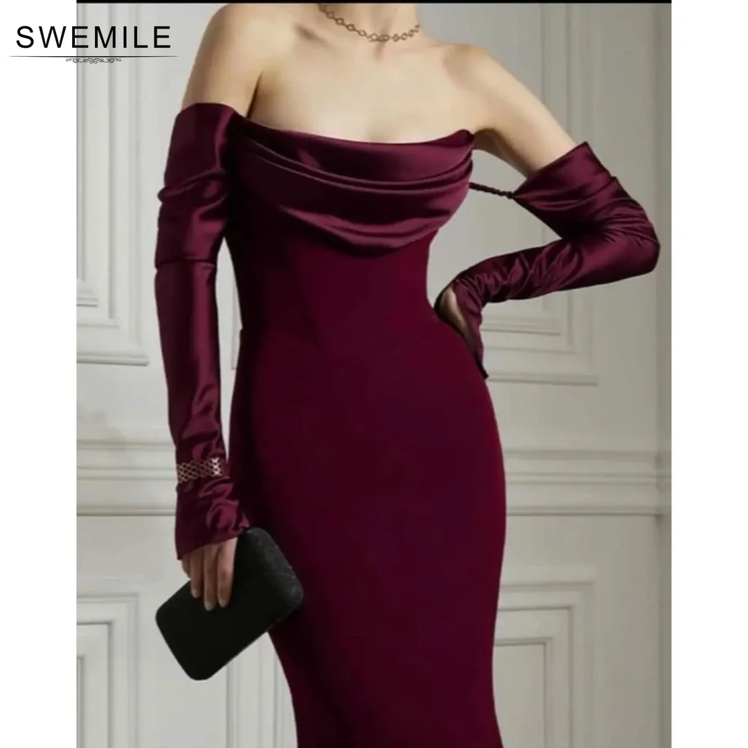 SWEMILE Mermaid Strapless Floor-Length Long Sleeves Zipper Up Prom Dresses Wedding Party Dress Elegant And Beautiful Dresses