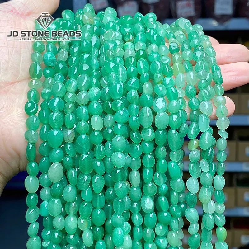 6-8mm Natural Green Aventurine Irregular Oval Shape Bead Charm Loose Jade Bead For Jewelry Making Diy Necklace Earring Accessory