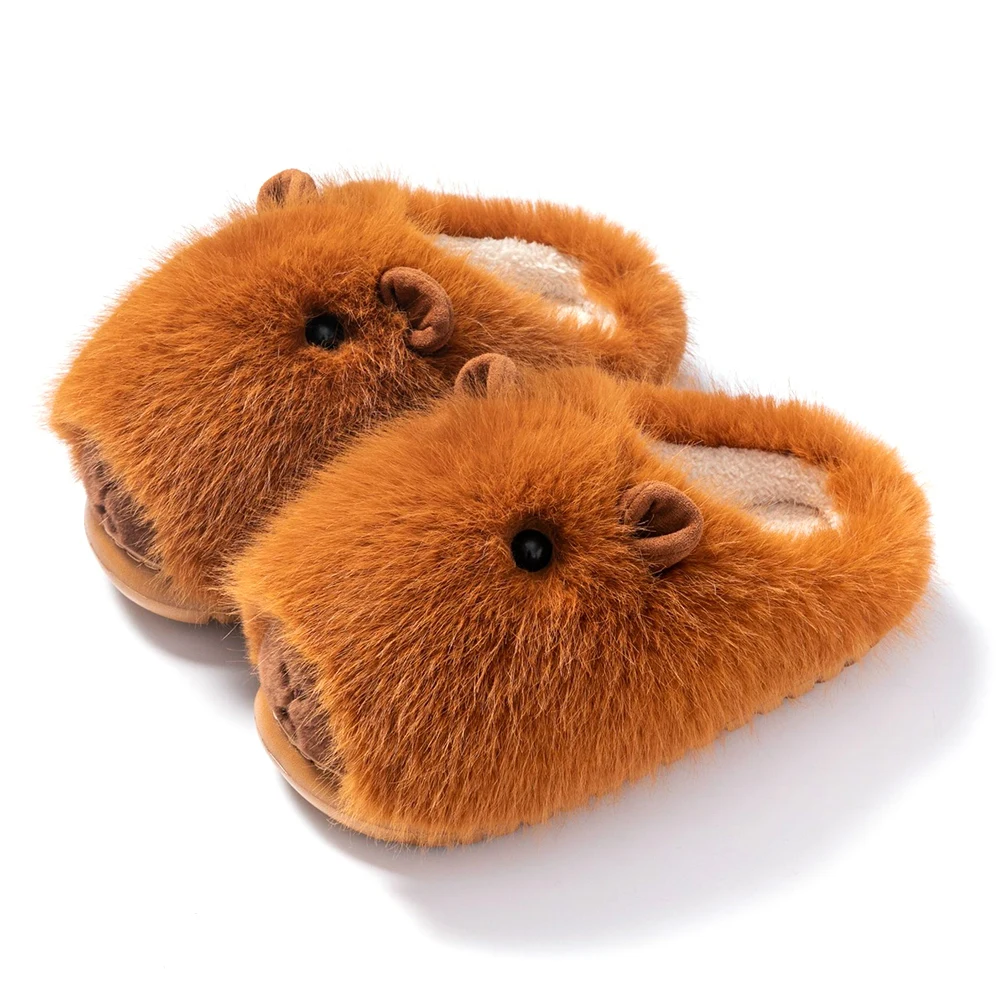 Plush Capybara Slippers Fluffy Couple Slippers Cute Furry Animal Slippers Comfortable Fuzzy Capybara Slippers for Indoor Bedroom