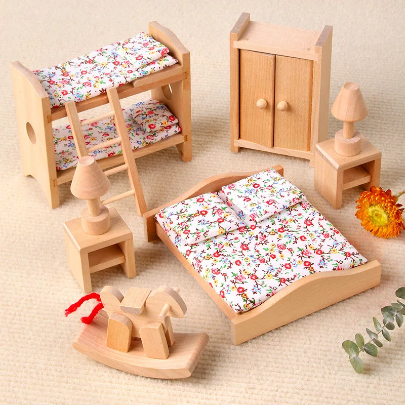 

Miniature Furniture 1:12 Dollhouse Kitchen Bedroom Set DIY Scene Doll House Play Decoration Girl Toy Gift