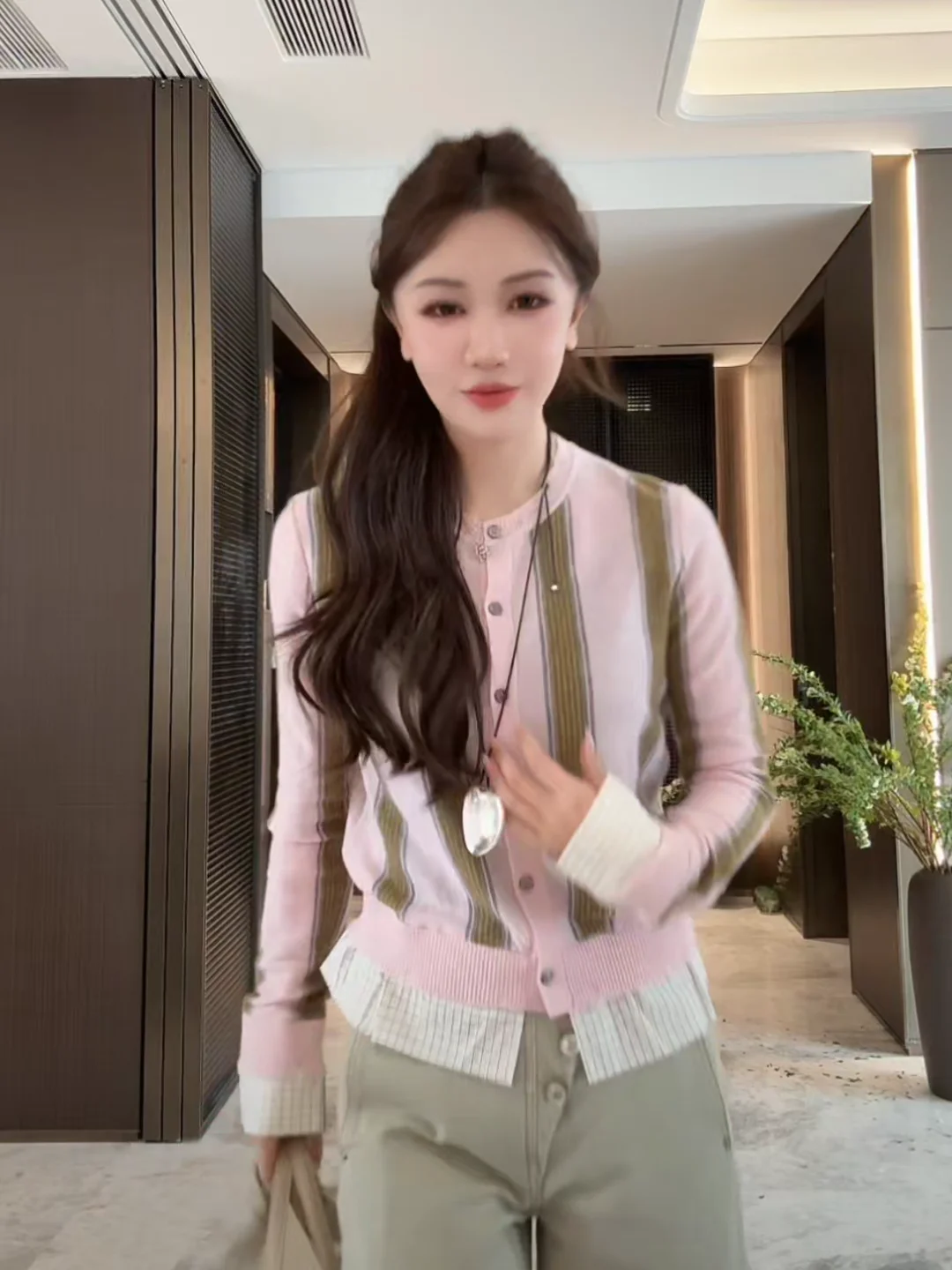 

Le Language Spring Casual Loose Slimming Breathable Striped Woolen Knitted Jaet Women's Straight Tube Long Sve Open Ca...