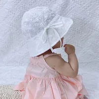 New Summer Breathable Baby Sun Hat Cute Flower Baby Girl Beach Hat Outdoor Kids Children Bucket Cap Hollow Infant Baby Caps