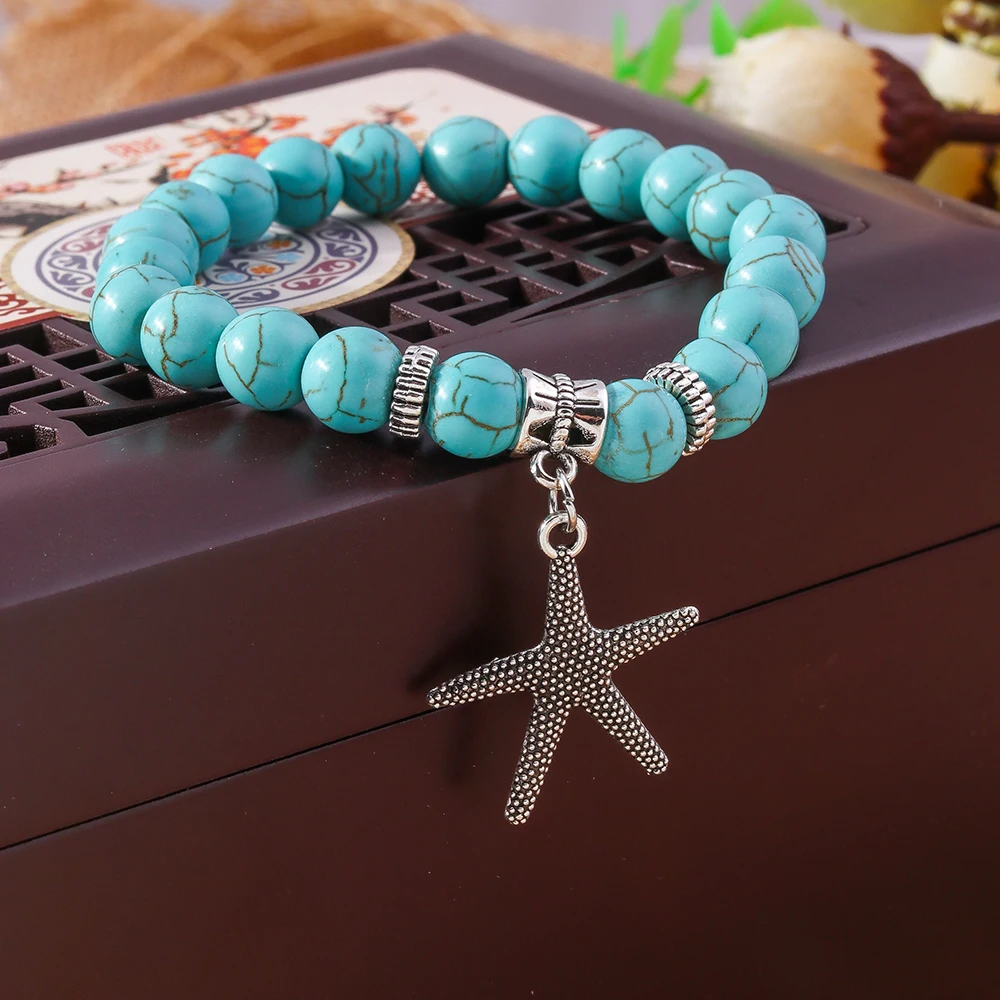 Aihua neue türkis farbene Stein perlen Armbänder für Frauen Männer Naturstein Charm Armband Armreifen Armband Modeschmuck Großhandel – Detail 11