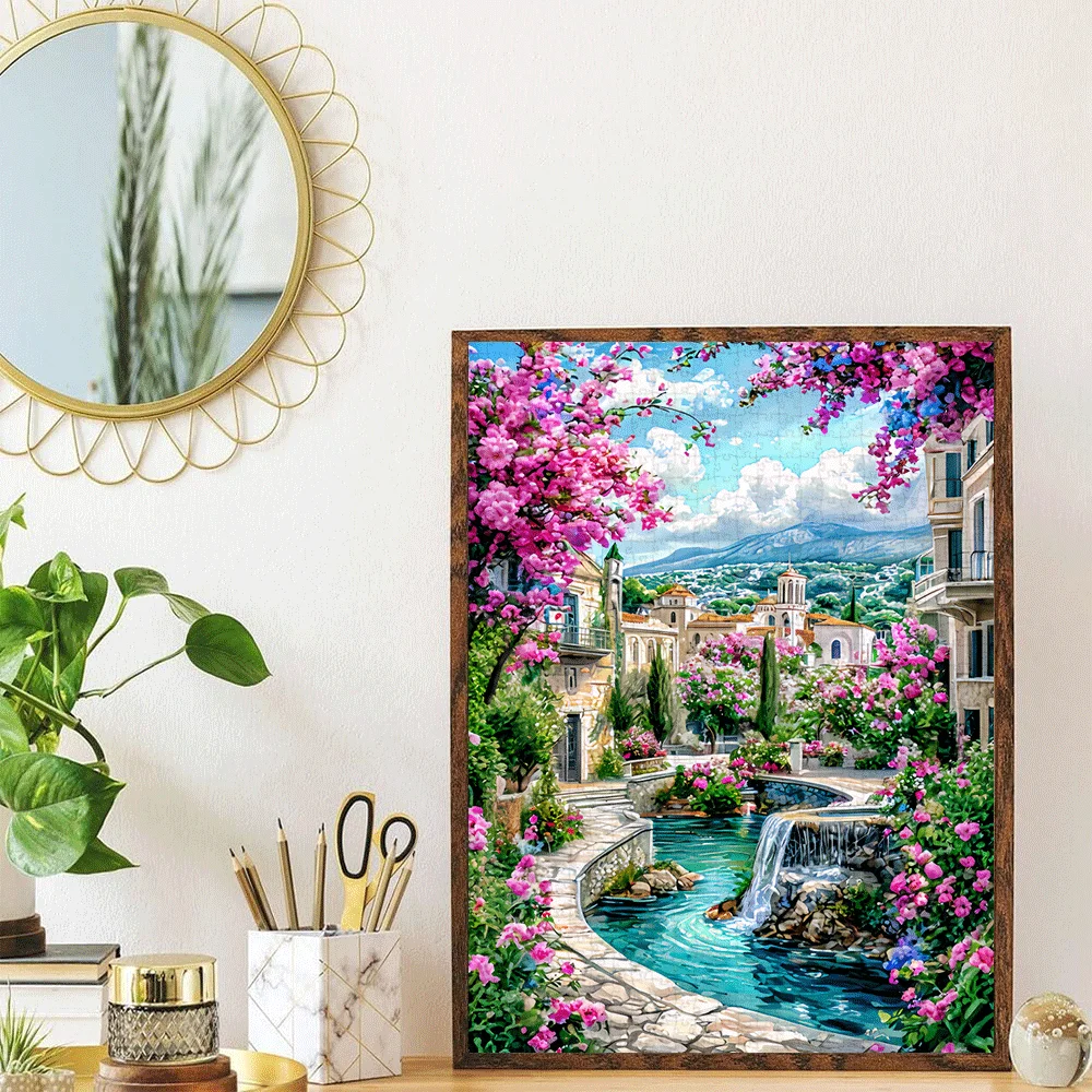 1000 elementów Bardzo Duże Puzzle Wioska w Stylu Greckiego Wyspy/Japońskiej Inspiracji Śródziemnomorskiej - Trudne, Dla Wieków 14+, Wytrzymałe, Samochodowe