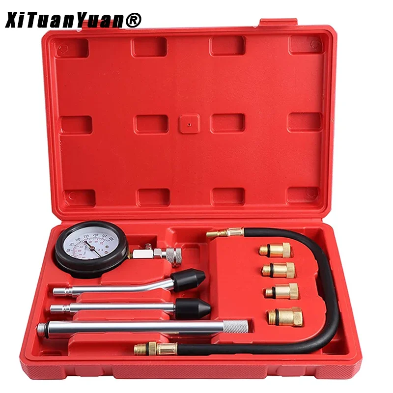 0-300PSI Gasoline Engine Compression Tester Kit Auto Petrol Gas Engine Cylinder Pressure Gauge with M10 M12 M14 M18 Adapter