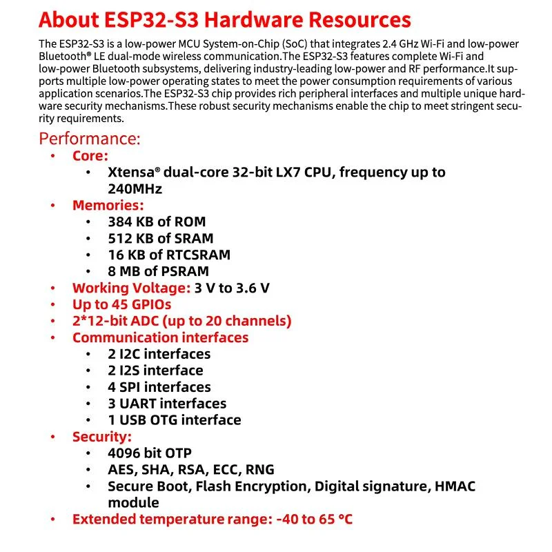 ESP32-S3 CAM Development Board WiFi Bluetooth Module Onboard ESP32-S3 N16R8 OV2640 OV5640 OV3660 Camera Dual TYPE-C Interface