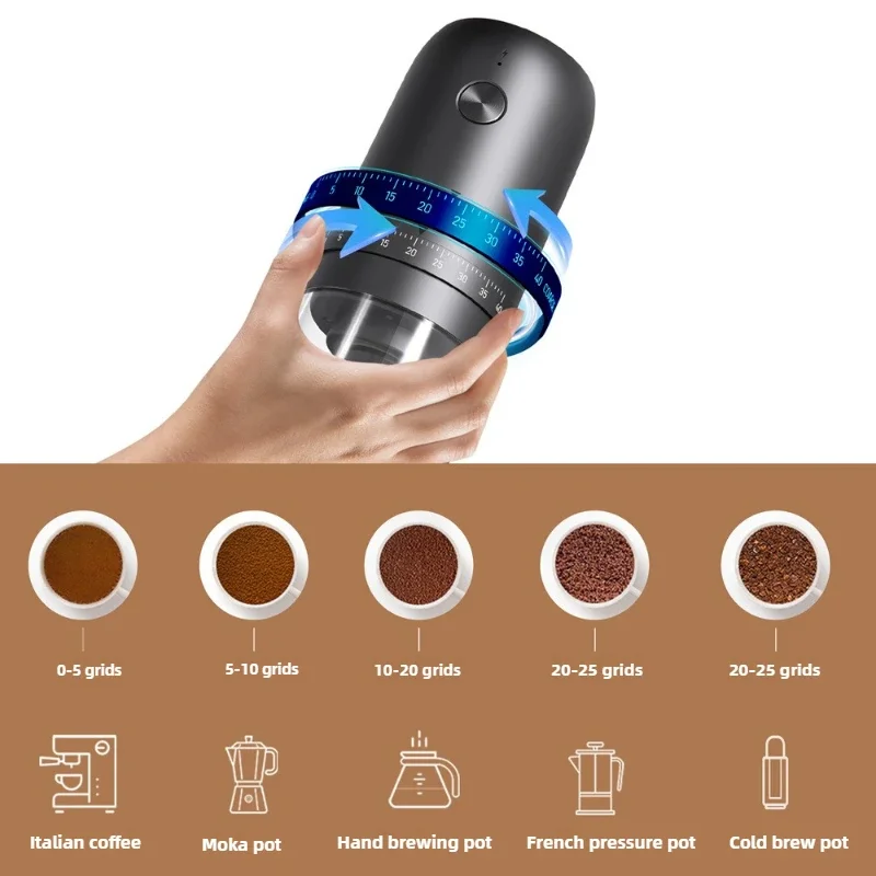 

Electric Burr Coffee Grinder 25 Gears USB Rechargeable Burr Mill Coffee Bean Grinder High-Power Coffee Grinder Home Appliance