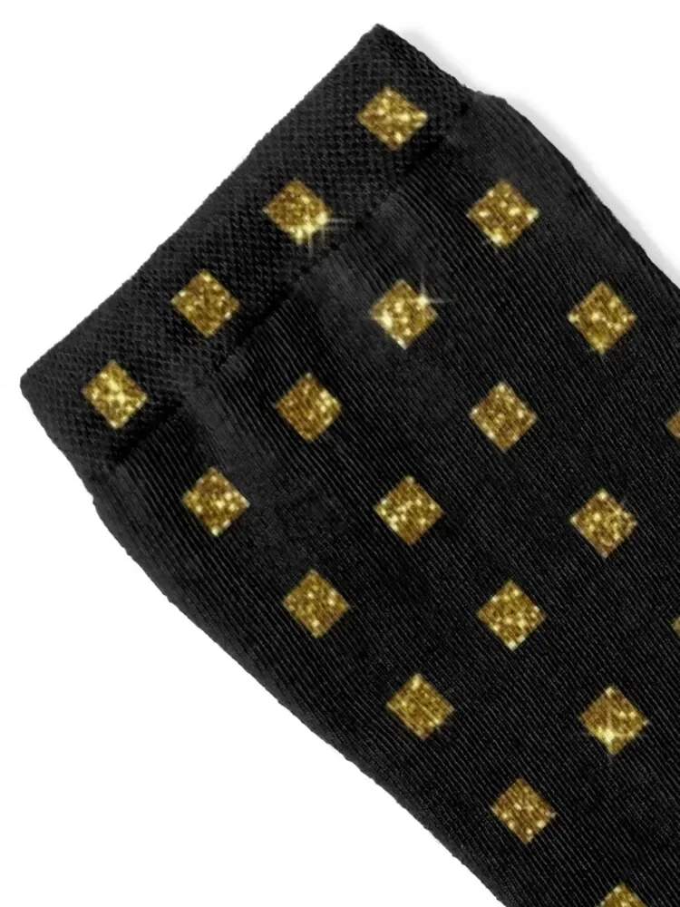 Luxe Gold Glitter Squares on Black Socks with print gym retro heated Men Socks Luxury Brand Women's