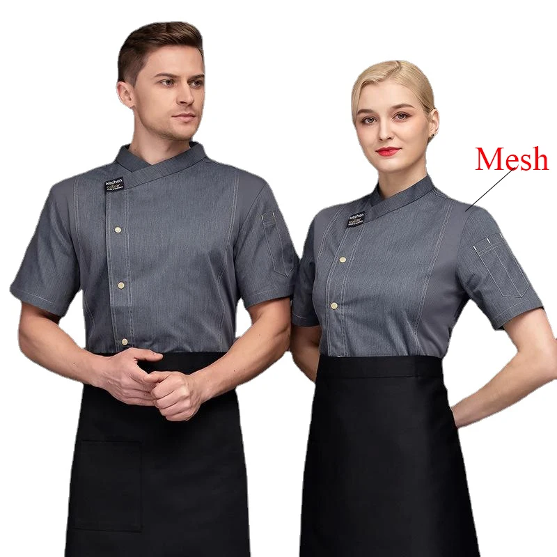 Jaqueta Chef Homens Manga Curta Cozinha Cozinheiro Camisas Unisex Restaurante Padaria Garçom Uniforme