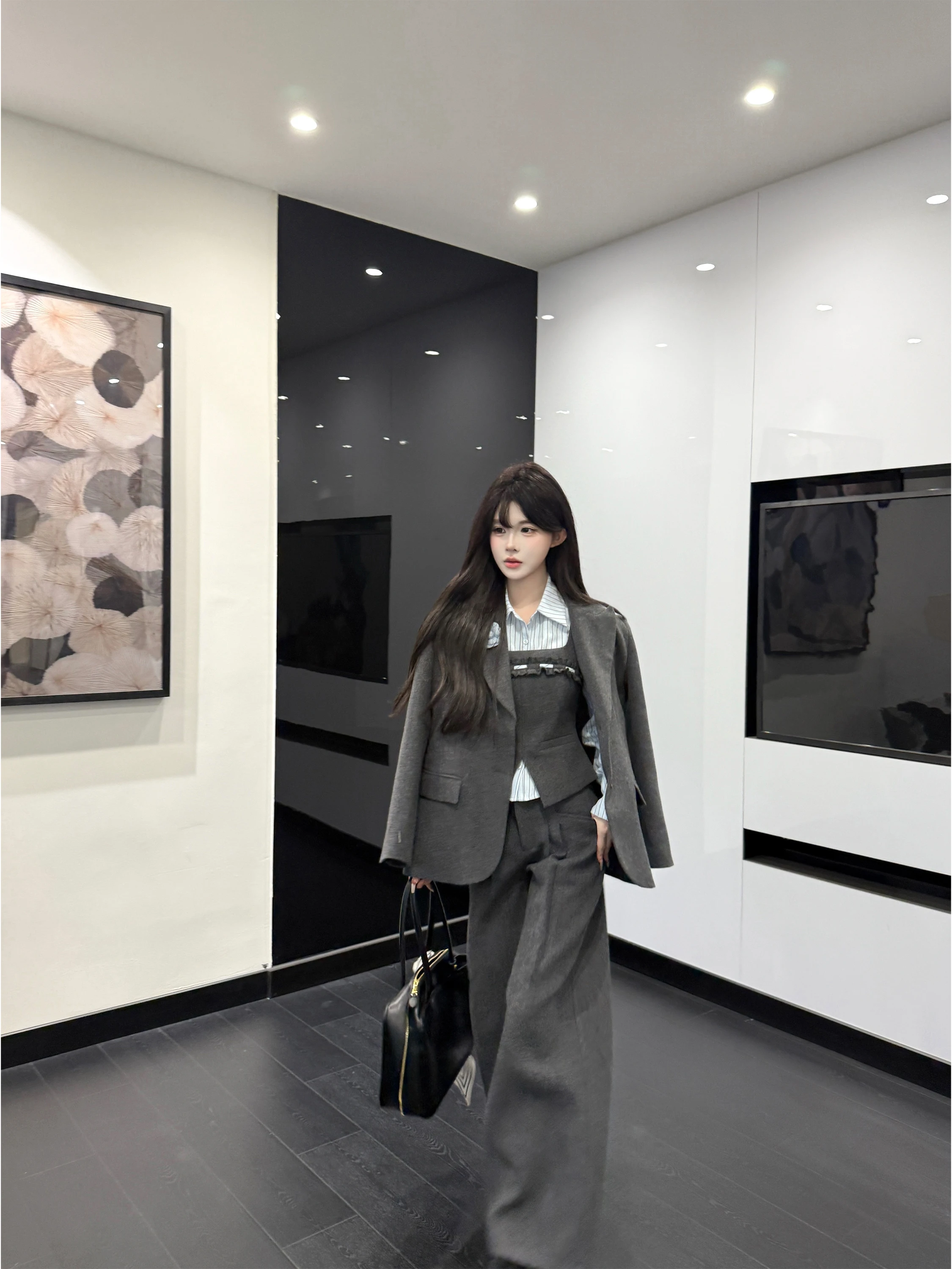 

Женский зимний шерстяной костюм Barb Chill: пиджак с хлопковой подкладкой, повседневный, с длинными рукавами, на пуговицах, модный комплект из четырех предметов