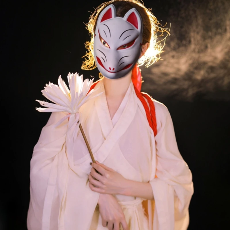 ユニセックスハロウィンパーティーフォックスマスク、日本のアニメコスプレ、フルフェイスマスク、カーニバルの仮面舞踏会、女性と男性のためのコスチュームアクセサリー