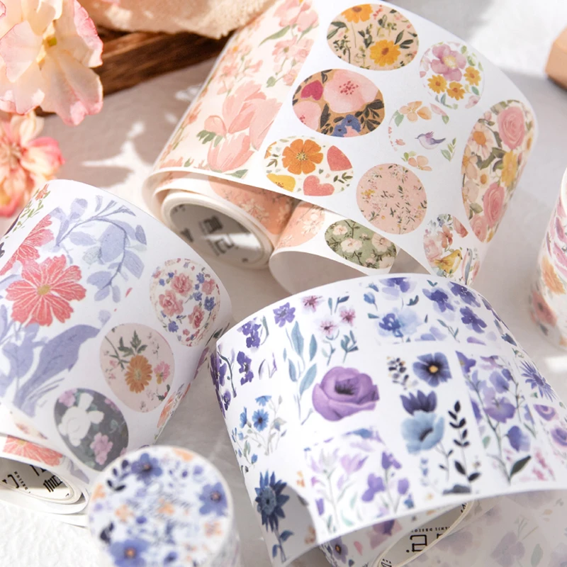 6PCS - 레트로 플라워 룸 드리미 다이 커팅 노트북 재료 재활용 테이프, DIY 스크랩북, 노트북 장식