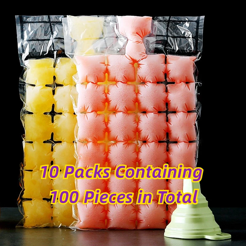 

100 PCS Ice BagTearable Food Grade Material Plastic Disposable Make Ice Cubes Mold For Juice Tea 2400 Grids Kitchen Gadgets