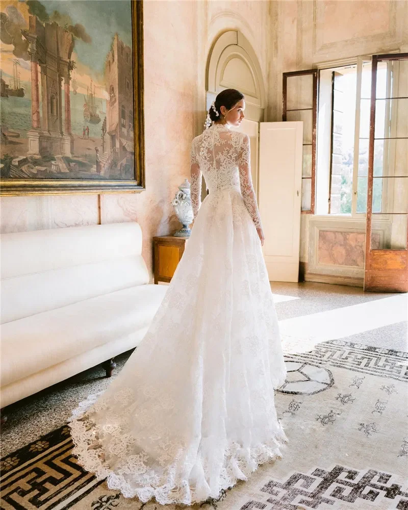 Customized 2026 New Fashionable Classic White A-Line Decal Wedding Dress With High Waist And Slit Sexy Ballroom Bride Dress