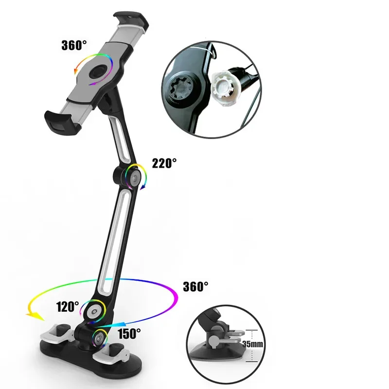Imagem -05 - Liga de Alumínio Preguiçosos Pessoas Stand para Ipad Pro Suporte do Carro Braço Longo 360 Graus Rotativo Otário Duplo 12.9 11 Iphone e Tablet