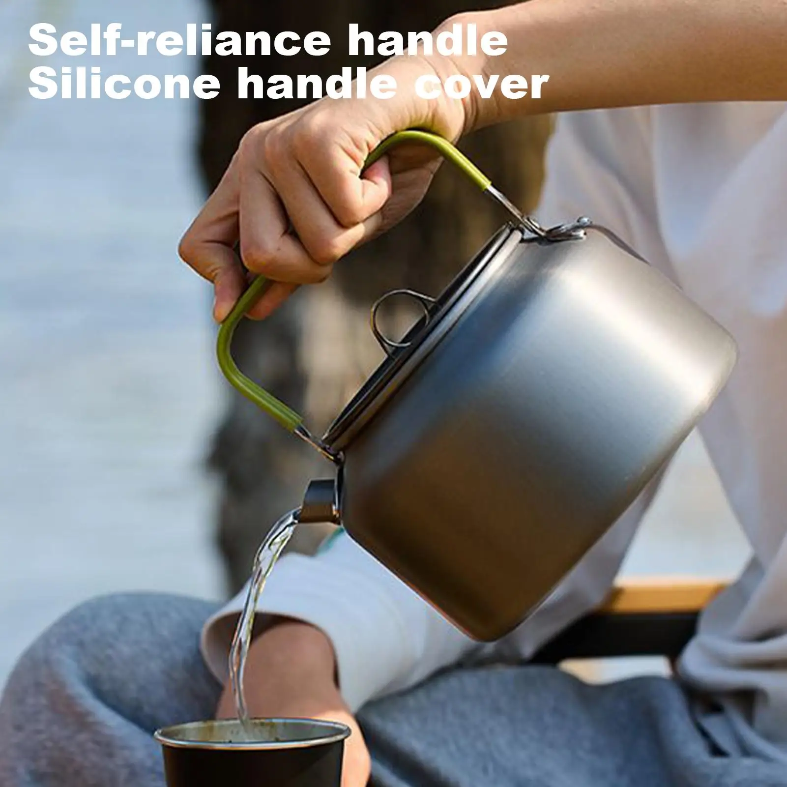 

Outdoor Stainless Steel Kettle Camping Picnic Teapot 0.8L/1L/1.8L Large Capacity Coffee Pot Portable Silicone Handle Kettle