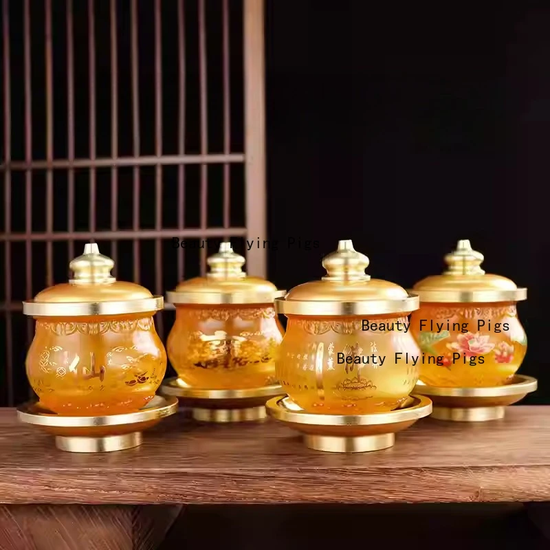 Glass Holy Water Cup Home Sacrificial Holy Water Cup Buddha's Holy Water Cup Chinese Feng Shui Accessories Ancestral Hall Decor