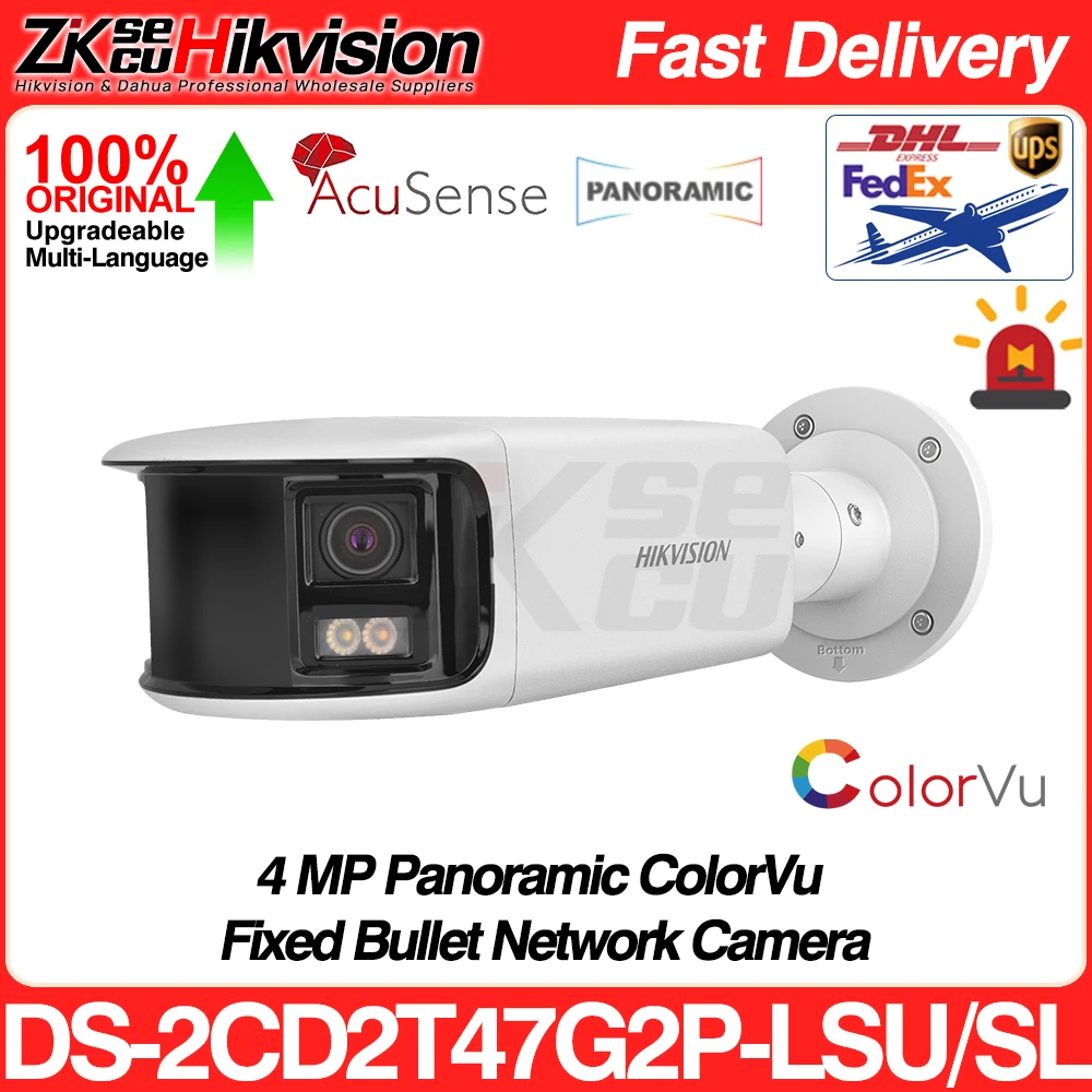 

Hikvision DS-2CD2T47G2P-LSU/SL 4MP Dual Lens Panoramic ColorVu Bullet IP Camera Acusense Strobe Light Audible Alarm 2-Way Audio