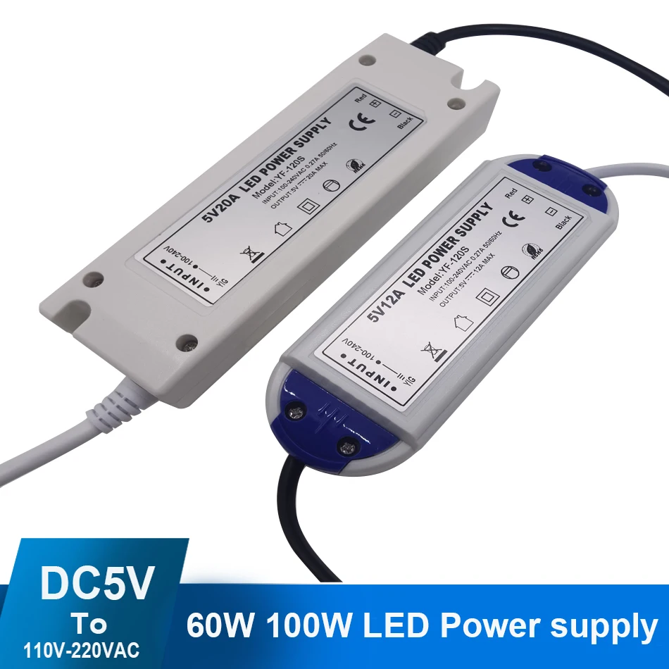 adaptador de alimentacao led strip volts 12a 20a 60w 100w 110v 220v ac para dc 5v 01