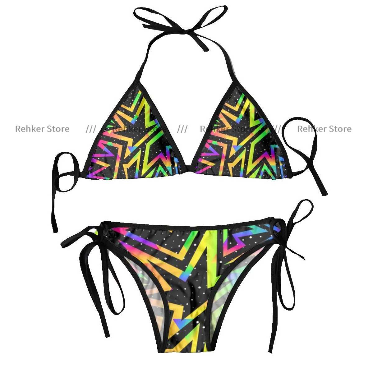 Sexy Bikini Women Swimsuit Two Piece Swimwear Star Rainbow Geometric Pattern Bathing Suit Beachwear