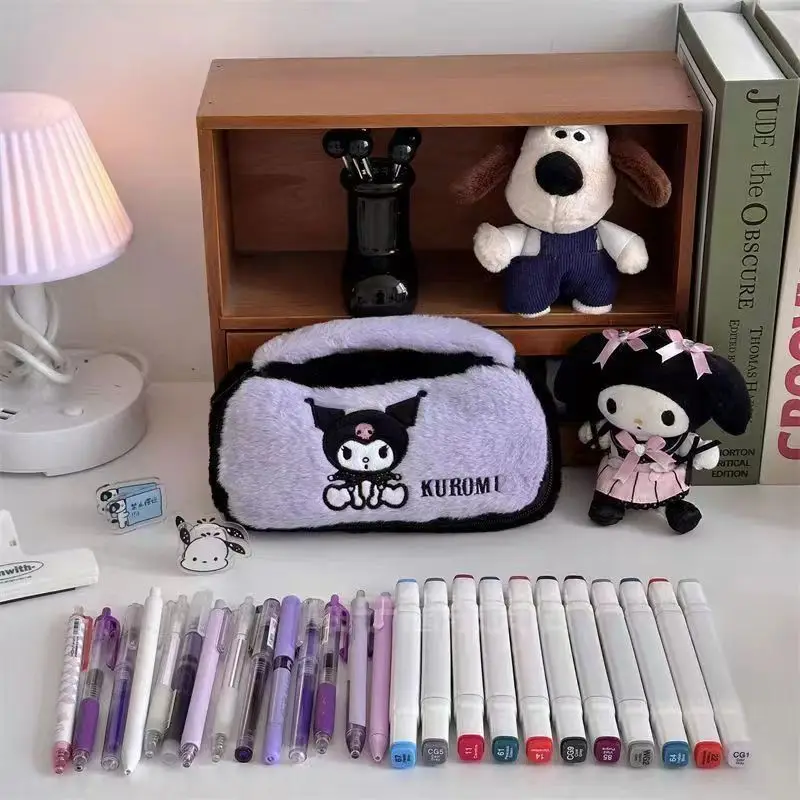 Sanrio Hello Kitty Plush Pencil Case Cute Cartoon My Melody Kuromi High-capacity Stationery Storage Bag School Supplies Gifts