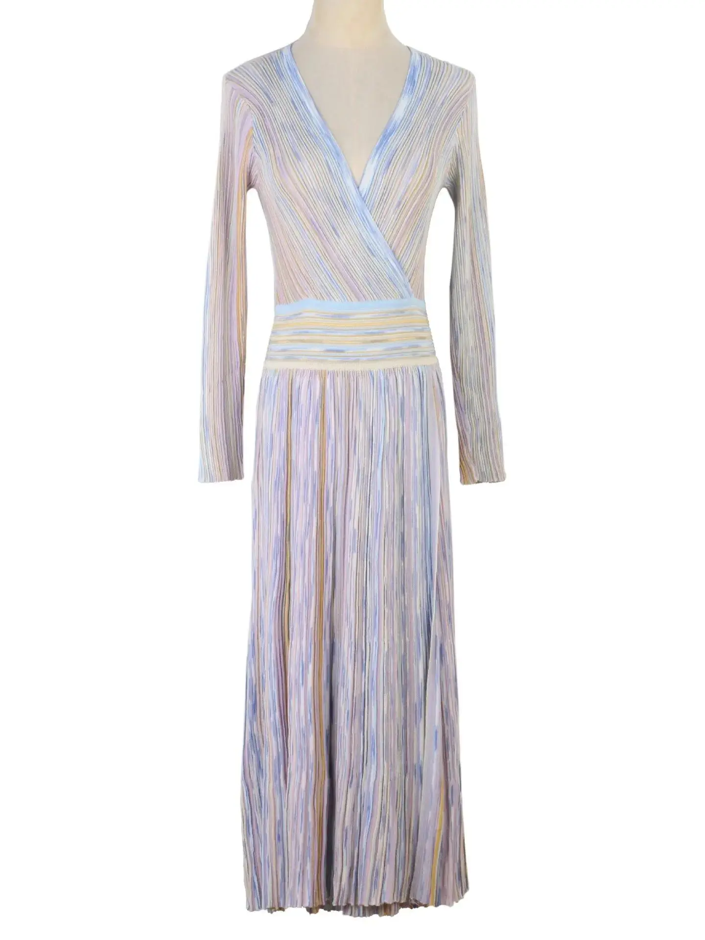 

Micosoni Elegant French Romantic V-Neck Long Sleeve Wrap Waist Dress Slimming Long Gown for Women High-Quality Autumn New Style