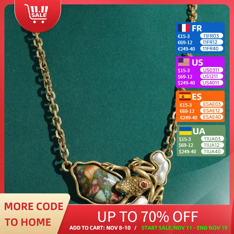 

Vintage Gold Color Toad Chain Necklace Natural Stone Rhinestones Charms Antique Luxury Designer Jewelry Mothers Day Gift 2025