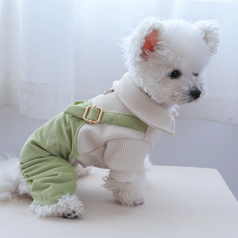 1PC Pet Apparel Dog Spring and Autumn Strap Pants Green Four legged Pants with Pulling Rope Button For Small Medium Dogs