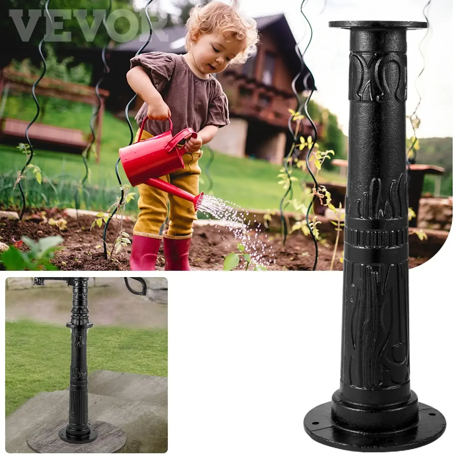 

Antique Hand Water Pump Stand Pitcher Pump Stand Cast Iron Well Pump Stand w/Pre-set 0.5" Holes for Easy Installation