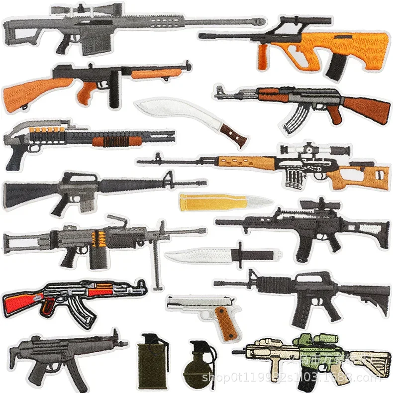 

Assault Rifle Embroidery Cloth Sticker Military Fan Dress Up Patch Sniper Rifle Computer Embroidery Label Grenade