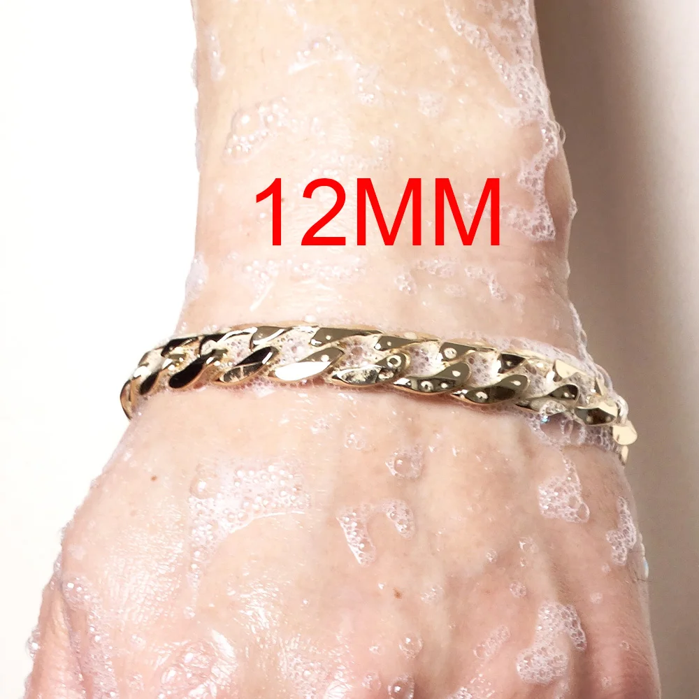 Gold Color Bracelets for Men Women 100% Stainless Steel Bracelet 6/8/12 mm 8 Inches Curb Cuban Chain Free Shipping Factory Offer