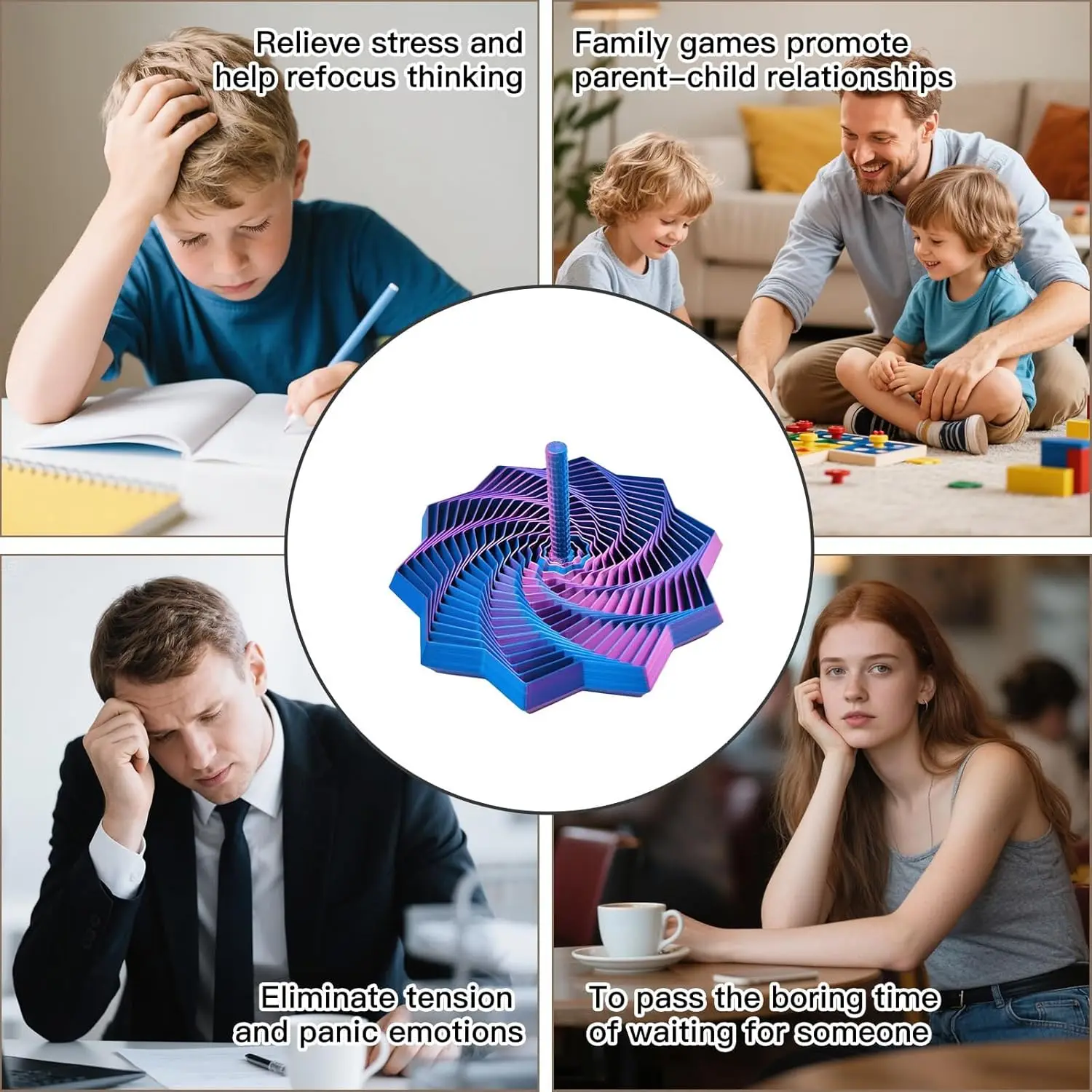 نجمة فيدجيت حسية موسعة ثلاثية الأبعاد، مقابض سهلة الإمساك، دوارة سداسية حلزونية دوارة للإجهاد