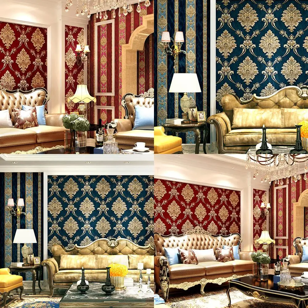 3D Stereo European Style Luxury High End Bedroom Room Cozy Living Room Vertical Stripe Grand TV Background Wall Paper