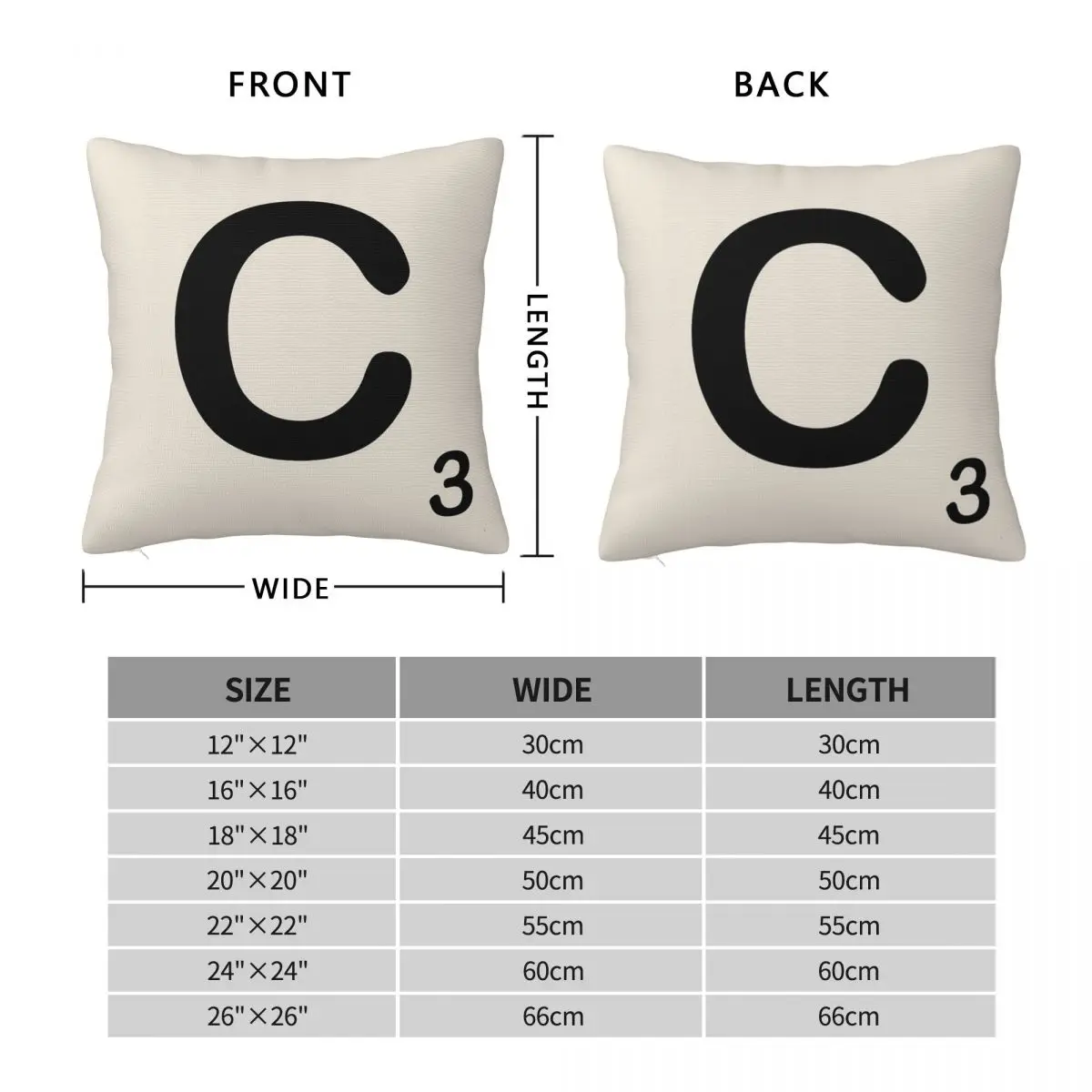 Scrabble Tile C Pillowcase Polyester Linen Velvet Creative Zip Decorative Sofa Cushion Cover