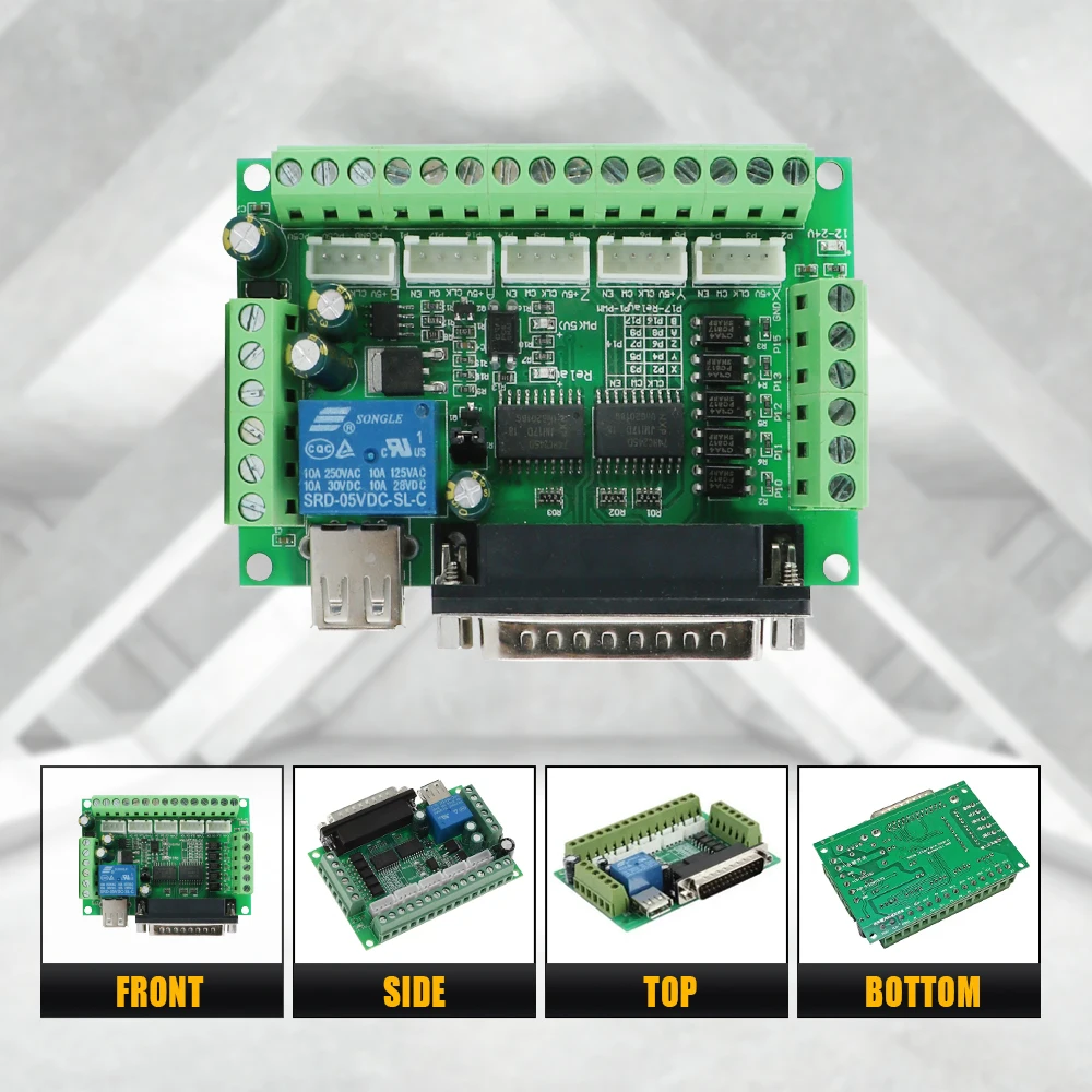 HLTNC Mach3 5 Axis DB25 LPT Port CNC Interface Breakout Board With Parallel and USB Cable Fit Nema23 Driver VFD For Engraver