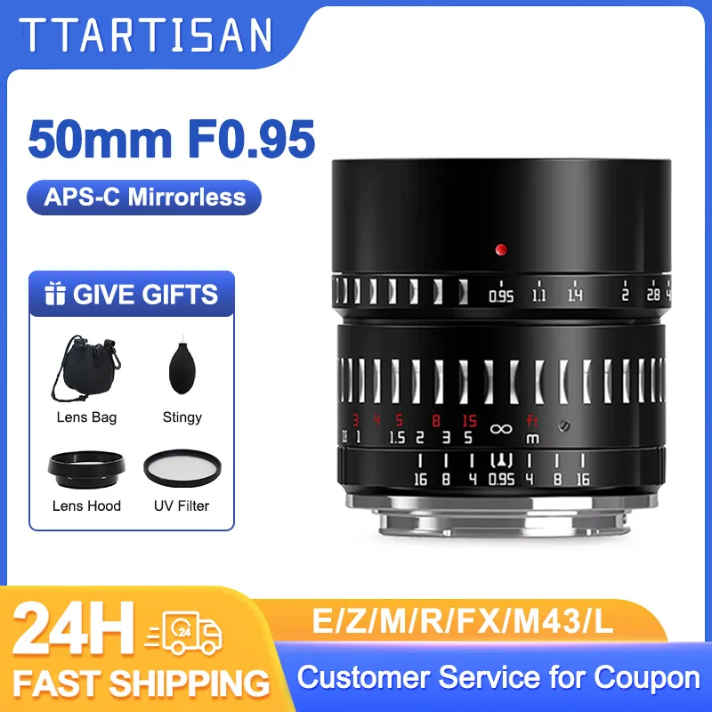 

TTArtisan 50mm F0.95 APS-C Large Aperture Manual Focus Portrait Lens for Sony E Nikon Z Canon EOSR Fuji X M43 Sigma Leica L xt50