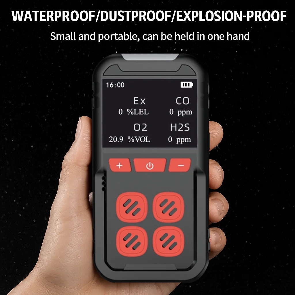 MS02 เครื่องตรวจจับก๊าซ 4 Gas Monitor (H2S CO LEL O2) การสั่นสะเทือน Visual Audible สัญญาณเตือนอายุการใช้งานแบตเตอรี่ยาวนานความปลอดภัยป้องกันการระเบิดสําหรับทํางาน