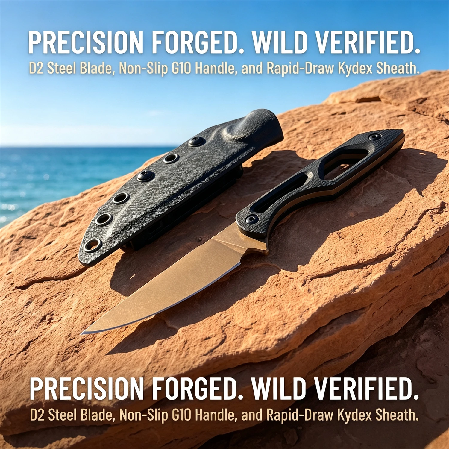 Long-Lasting Fixed Blade Knife, Heat-Treated D2 Steel Blade Rugged G10 Handle, for Camping, Backpacking & Emergency Preparedness