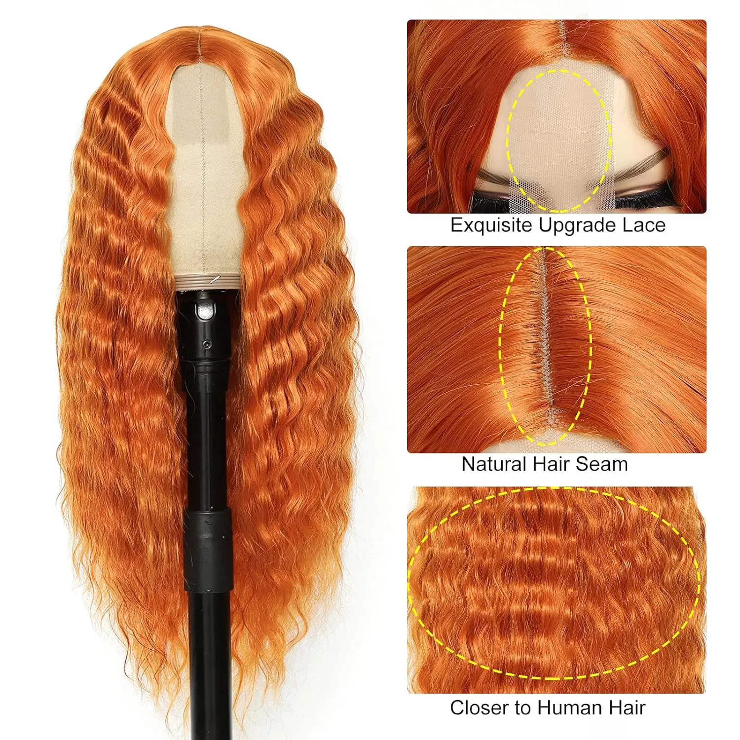 Ginger Orange Deep Long Wave Lace Front Wigs for Black Women 28 Inch Synthetic 4\'\'  Scalp Middle Part Natural Hairs Replacement
