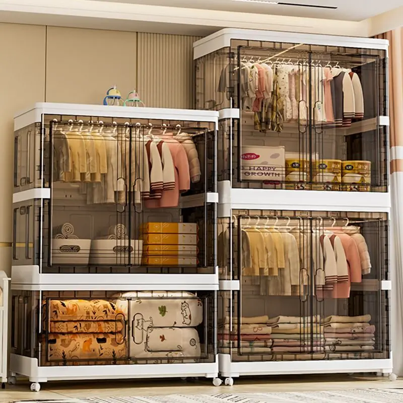 Bedroom Foldable Box Wardrobe Organizer Bin With Wheels Clothes Cupboard Closet Rack for Clothes ,Cube Storage Locker ﻿