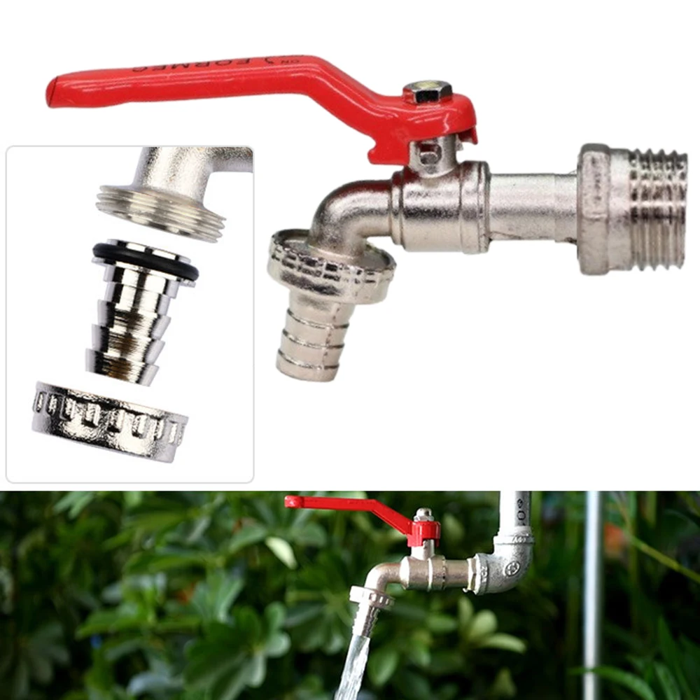 1/2inch 3/4 inch Zinc Alloy Lever Water Tap Faucet Ball Type Valve Red Handle Hose Plug For Washing Machine Garden Watering