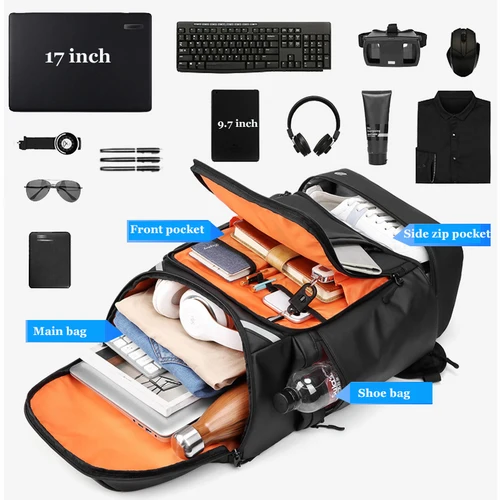 Imagen 2 del producto Mochila de viaje para hombre, mochila de trekking de gran capacidad, mochila para ordenador portátil de 17 pulgadas de negocios, mochila de moda para senderismo de 50L con bolsa para zapatos