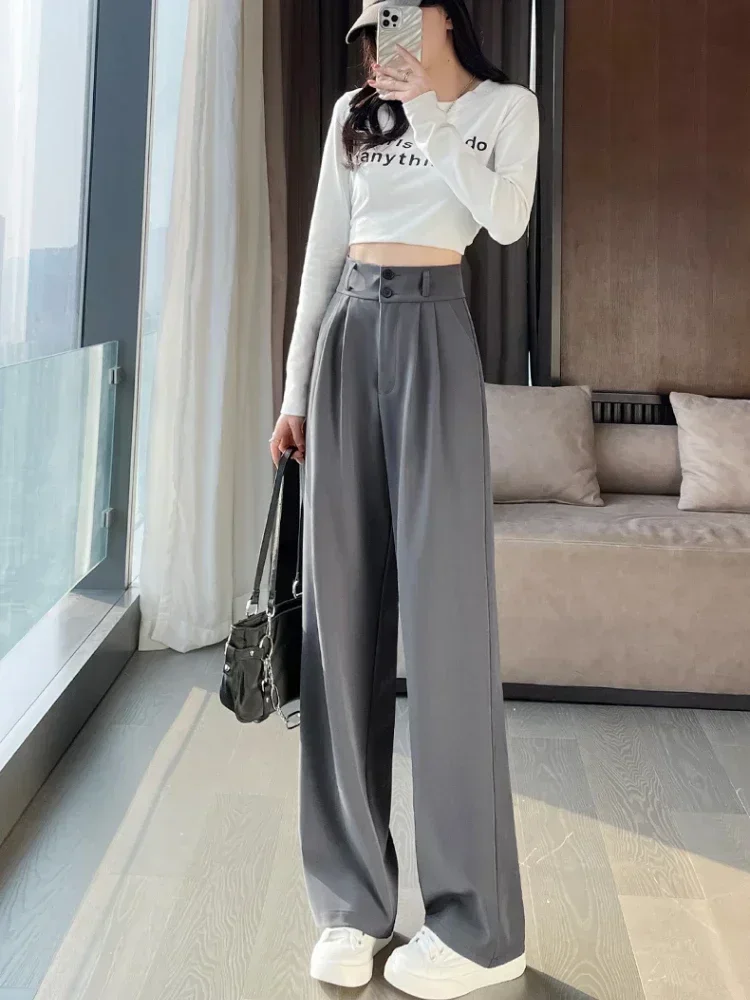 High Waist  Suit Pants Women Straight Black Korean Office Ladies Trousers Fashion Button Loose Spring Female Work Streetwear